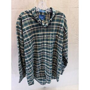 Towncraft Mens XL Green Plaid Button Down Shirt Wrinkle Free Long Sleeve 2156